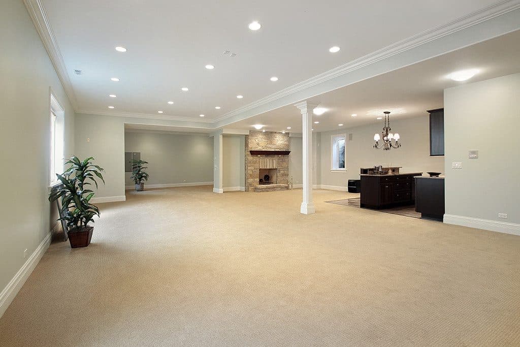Large finished basement with wall-to-wall carpet